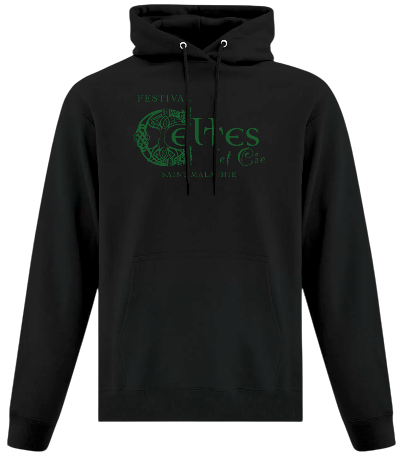 Coton ouaté noir à capuchon – logo vert