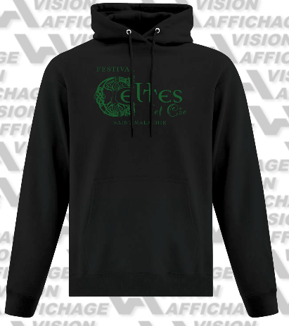 Coton ouaté noir avec capuchon - logo vert
