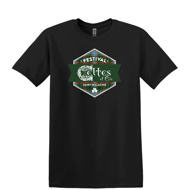 T-shirt noir – logo blanc avec logo tartan